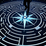 **A person navigating a dark labyrinth, holding a compass that glows with their core values. Data points float around them like stars, illuminating the path forward.** (This represents the overall theme of navigating decision-making with data and values.)