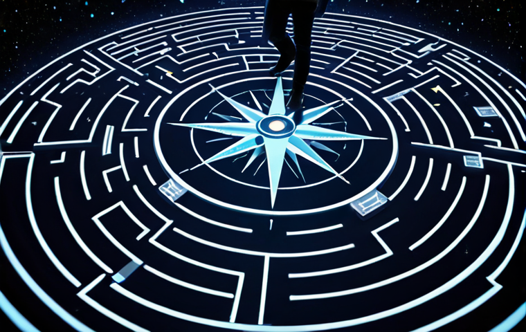 **A person navigating a dark labyrinth, holding a compass that glows with their core values. Data points float around them like stars, illuminating the path forward.** (This represents the overall theme of navigating decision-making with data and values.)