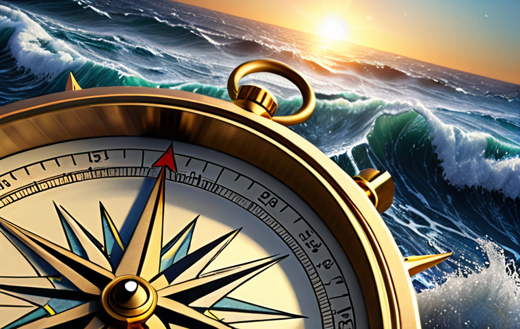 **A compass pointing towards a bright star, ocean waves in the background, symbolizing navigating life decisions.**