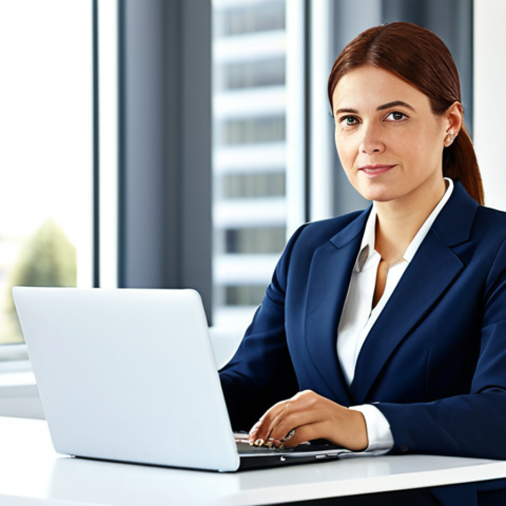 Businesswoman in Modern Office**

"A professional businesswoman, fully clothed in a modest business suit, sitting at a clean desk in a brightly lit, modern office. She is working on a laptop. Safe for work, appropriate content, perfect anatomy, natural proportions, professional dress, family-friendly, high quality."

**