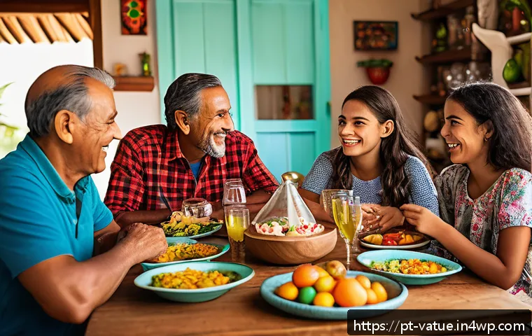 가치 기반 우선순위화의 문화적 영향 - A vibrant traditional Brazilian family gathering in a cozy home setting, with multiple generations i...